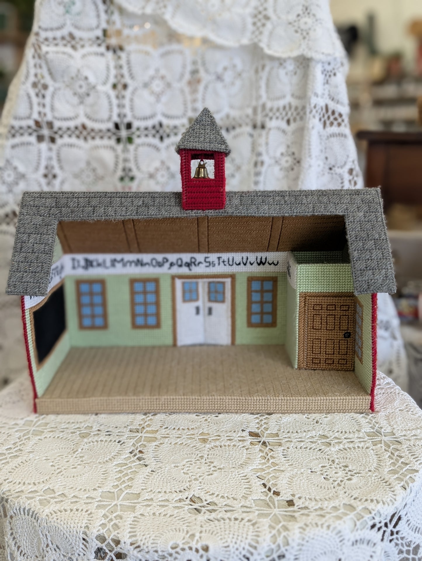 Plastic canvas school house