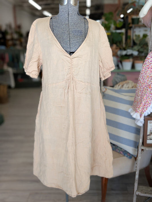 Linen tan dress