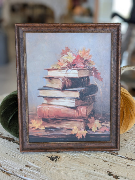 Fall stack of books framed print