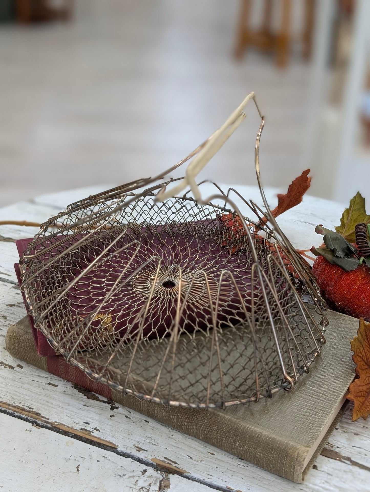 vintage French collapsible wire egg and fruit basket