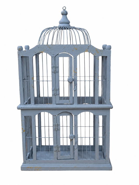 Large blue wooden faux birdcage