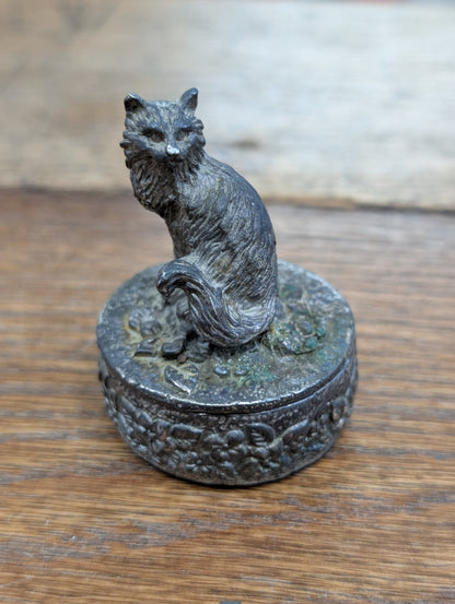 Pewter cat trinket box