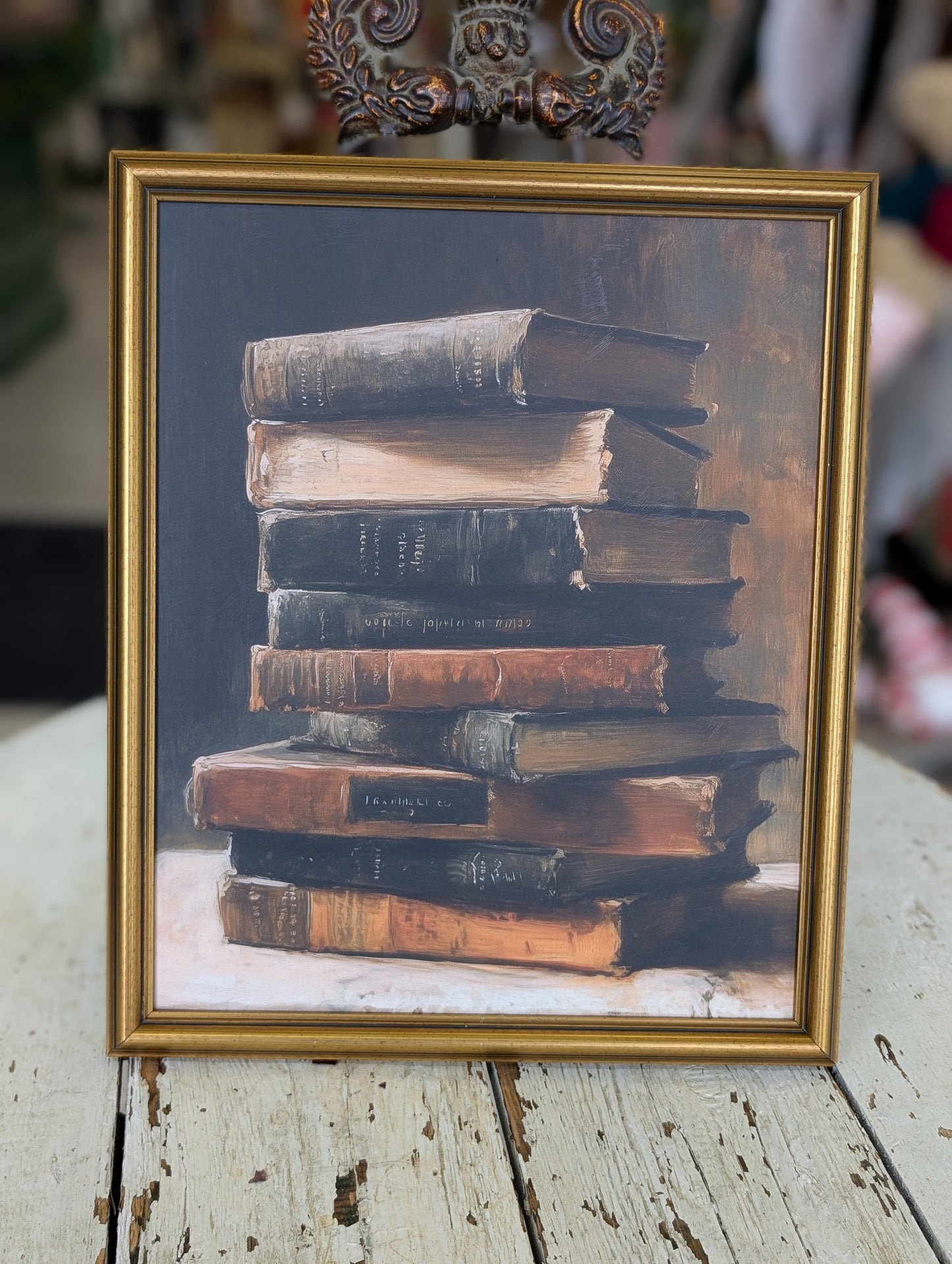Thin framed book stack print