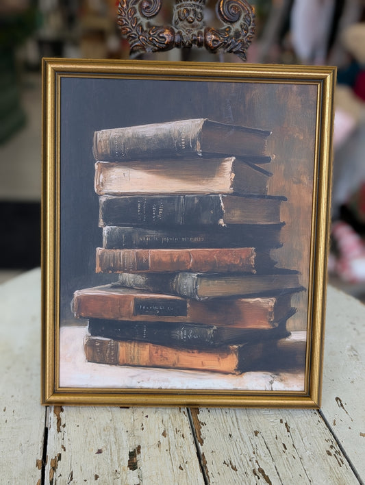 Thin framed book stack print