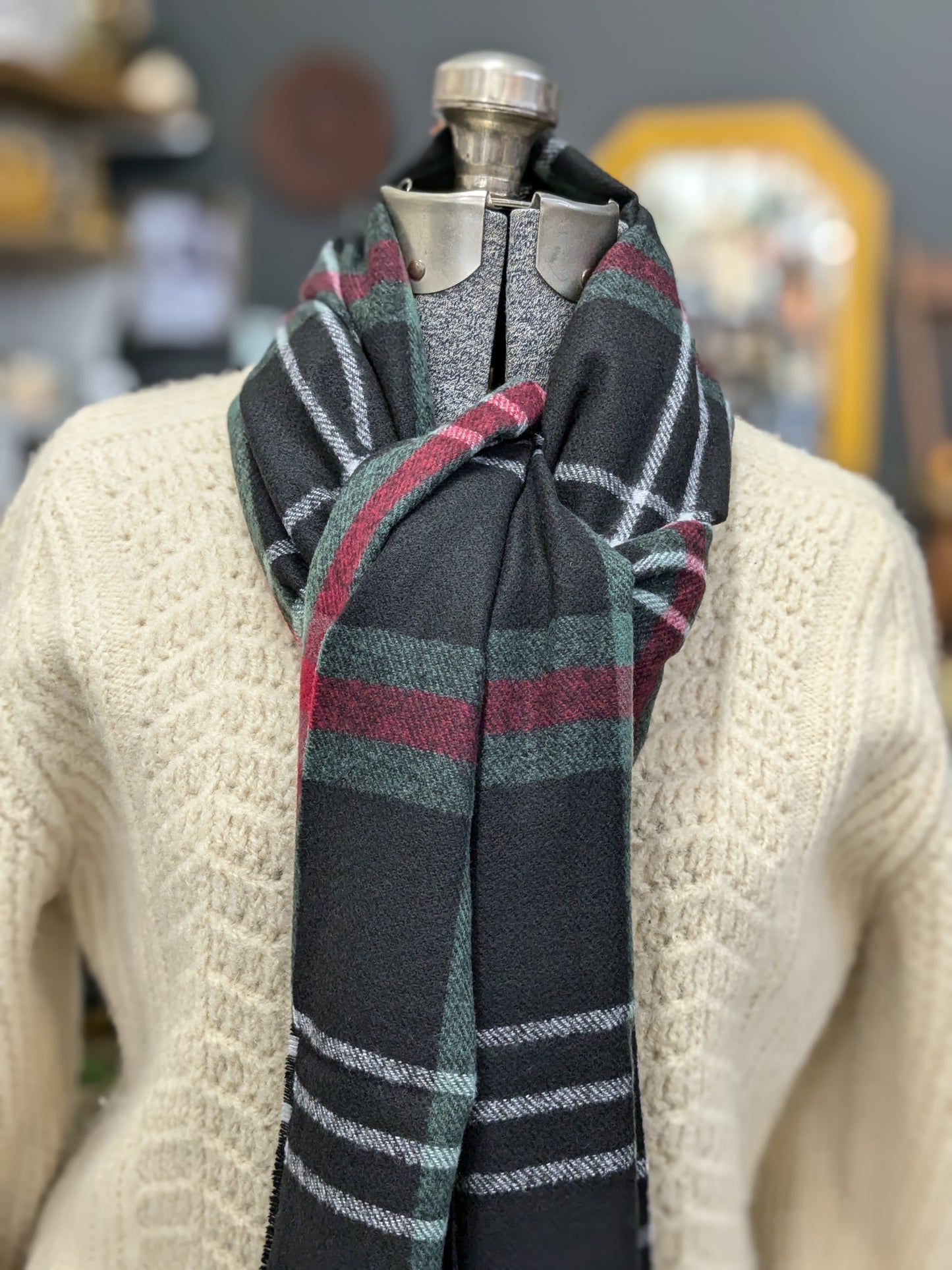 Black Plaid Wrap Scarf