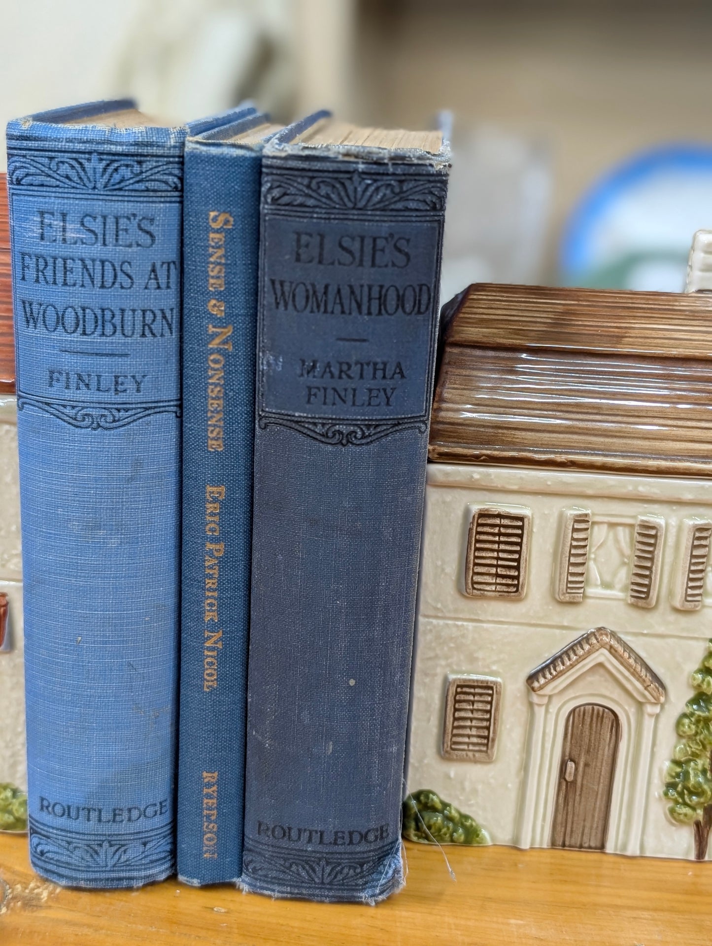 Blue vintage book stack