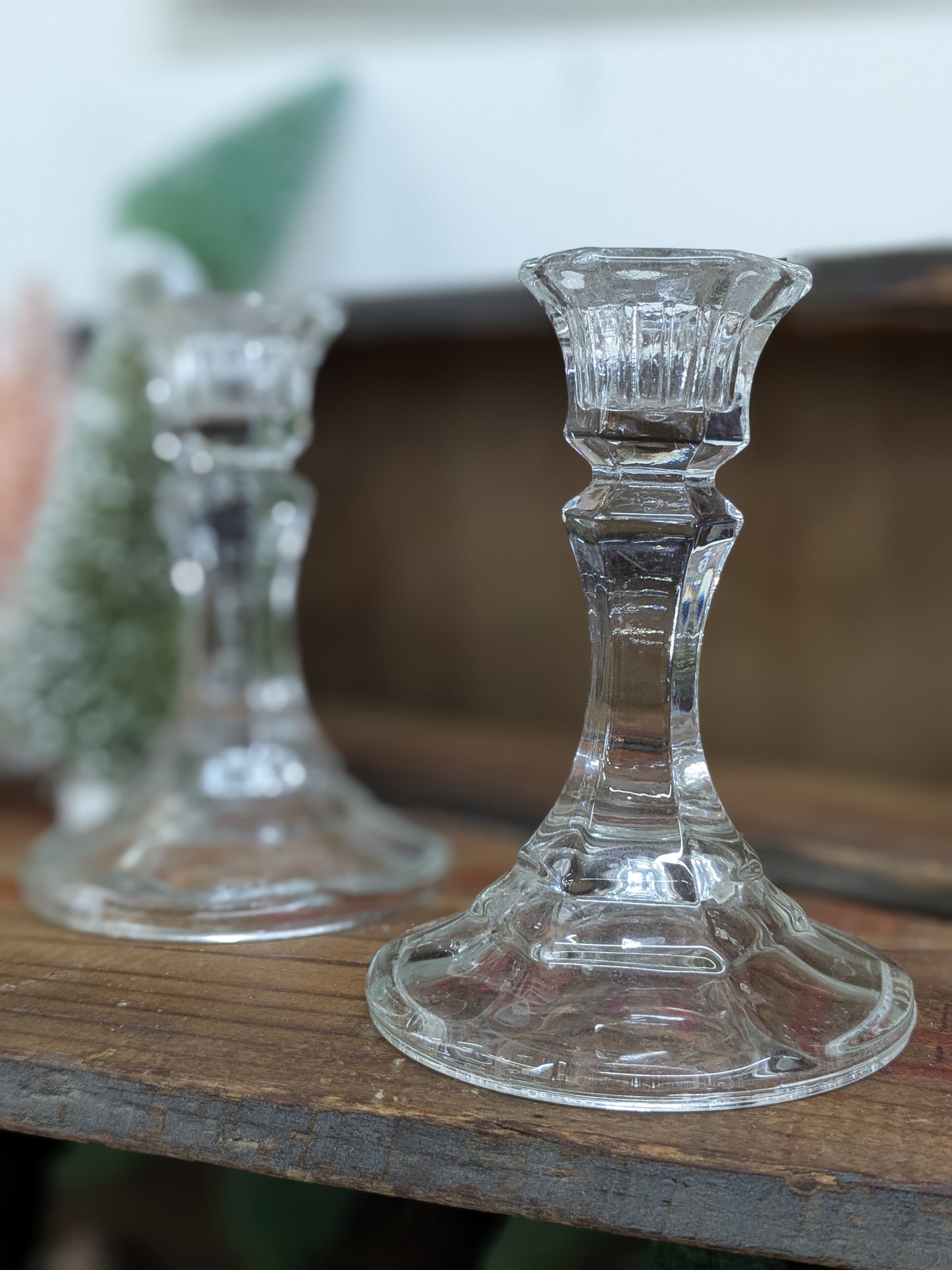 Set of glass candle sticks tall