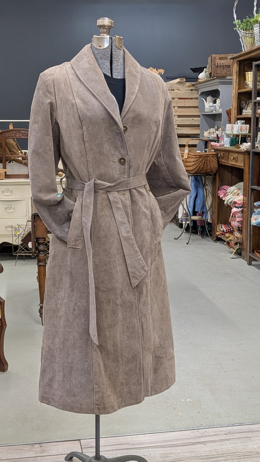 Suede Leather Trench Coat Jacket