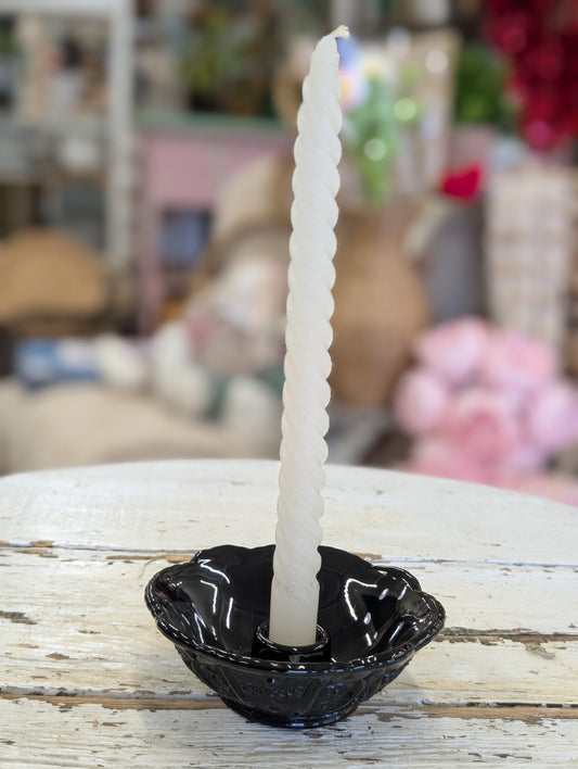 vintage Indiana Glass Tiara Paneled black glass candle holder