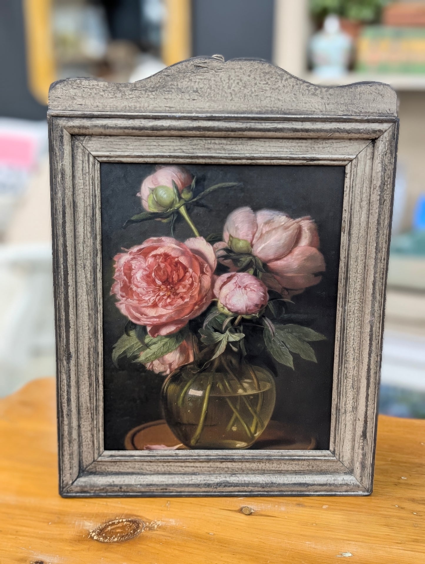 Peony print in vintage frame