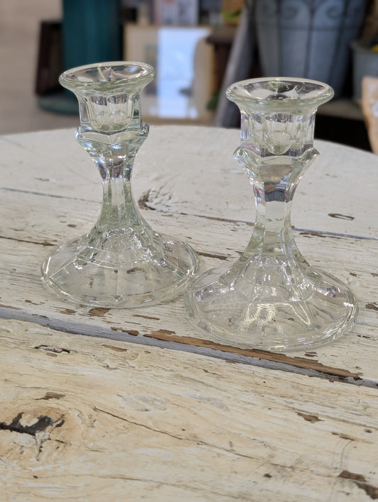 Set of glass candle stick holders