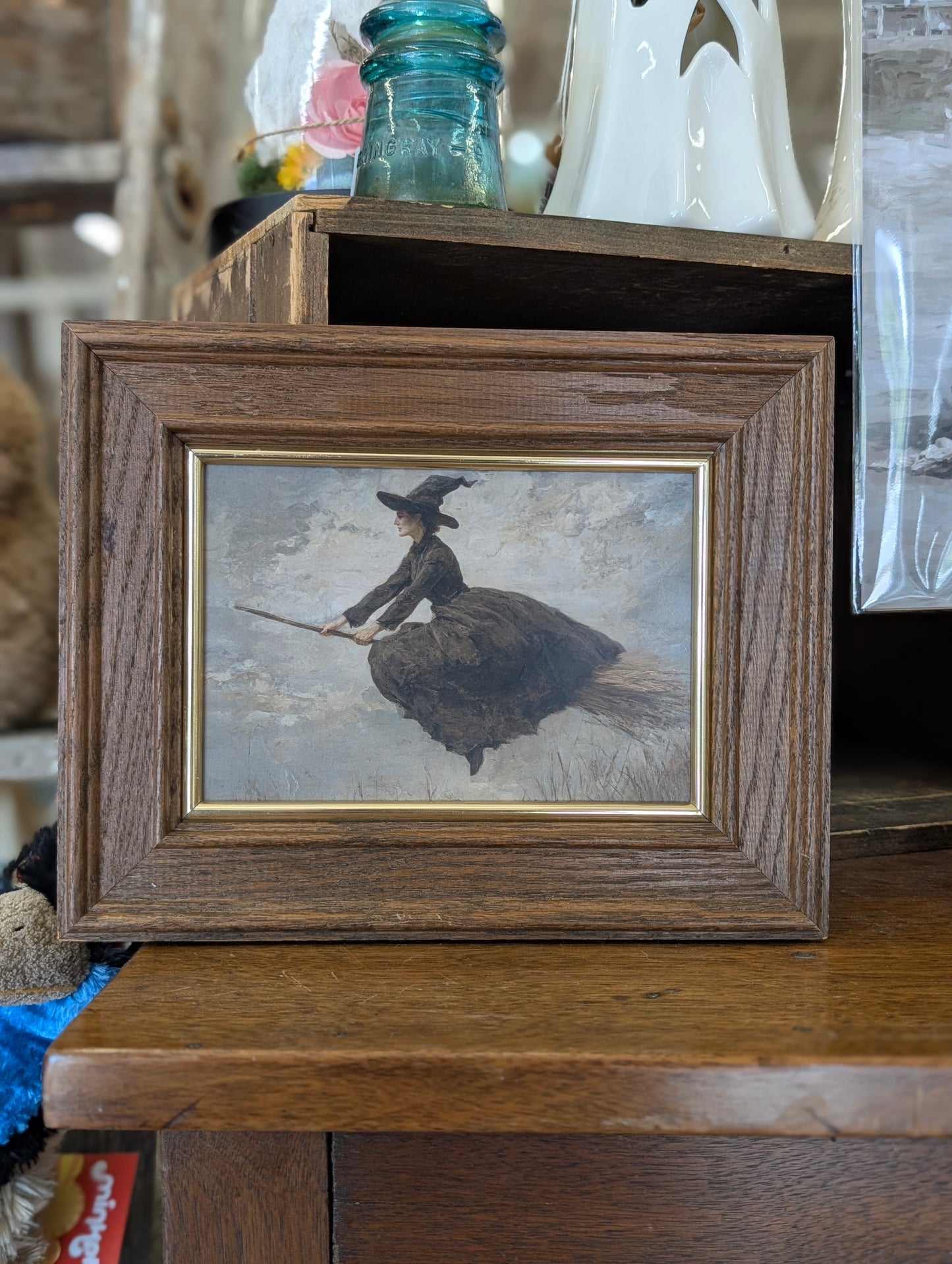 Flying witch framed print