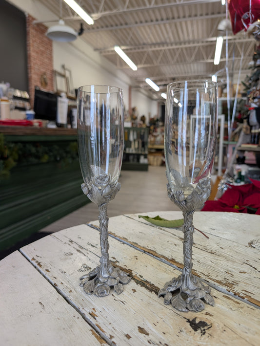 Seagull pewter rose set of flutes