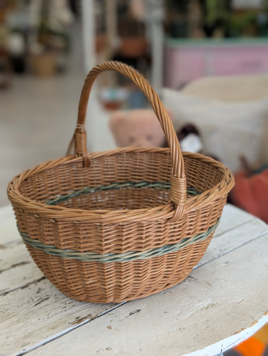 Wicker Basket with Green Stripe