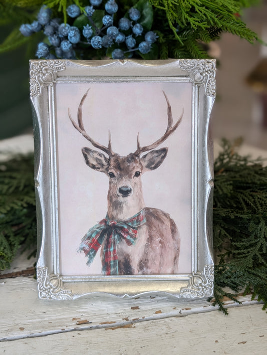 Deer in silver painted frame