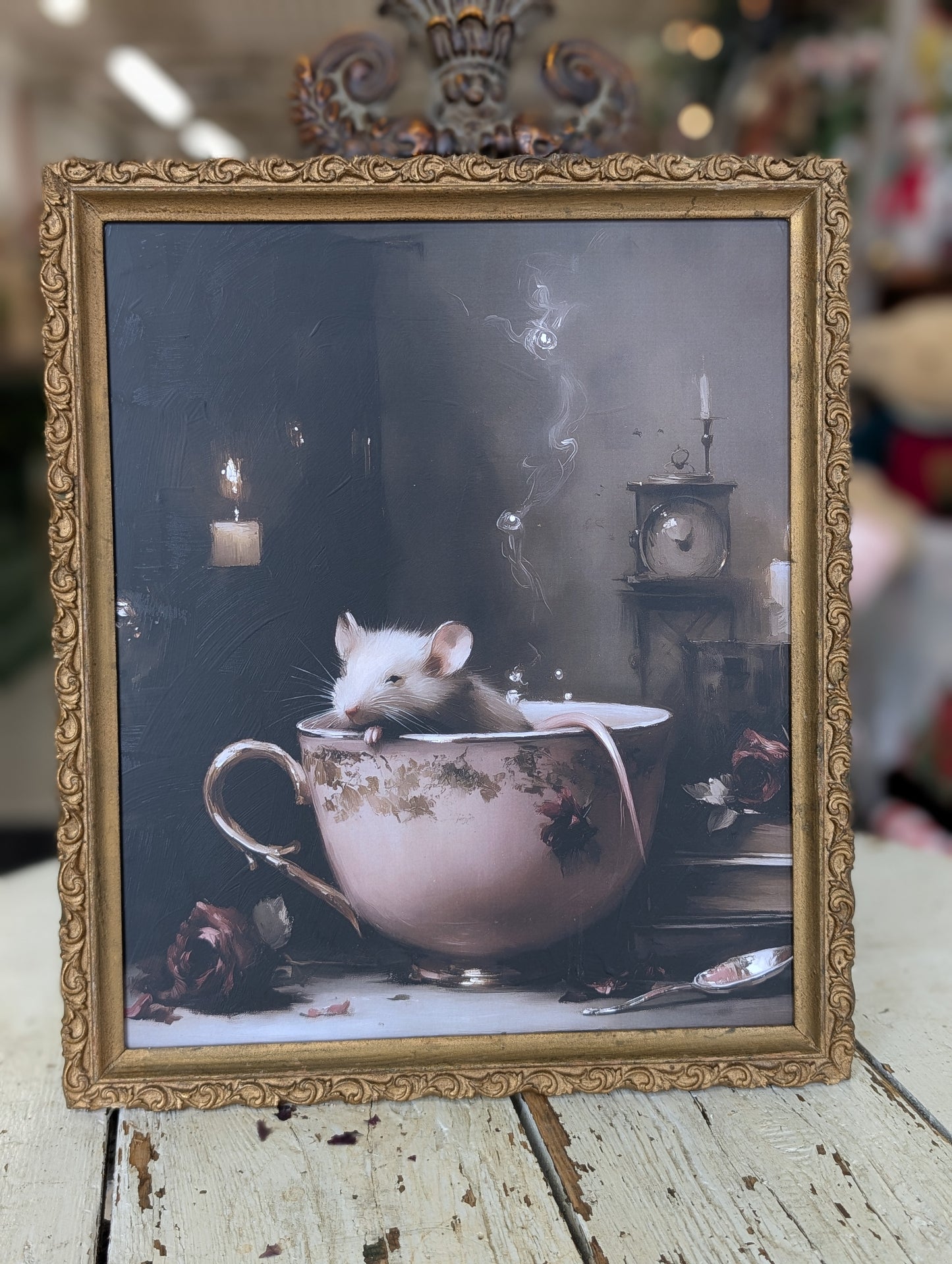 Framed moused in teacup print