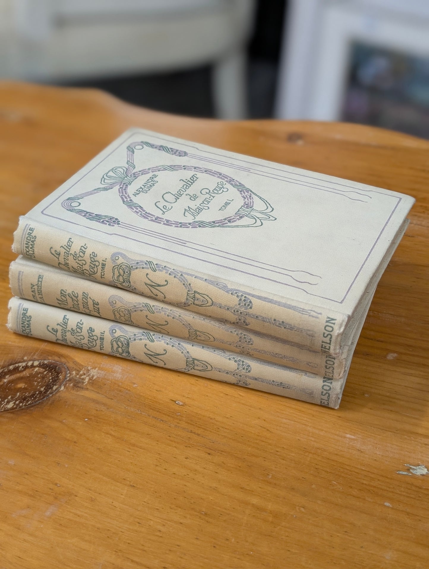 Stack of cream books