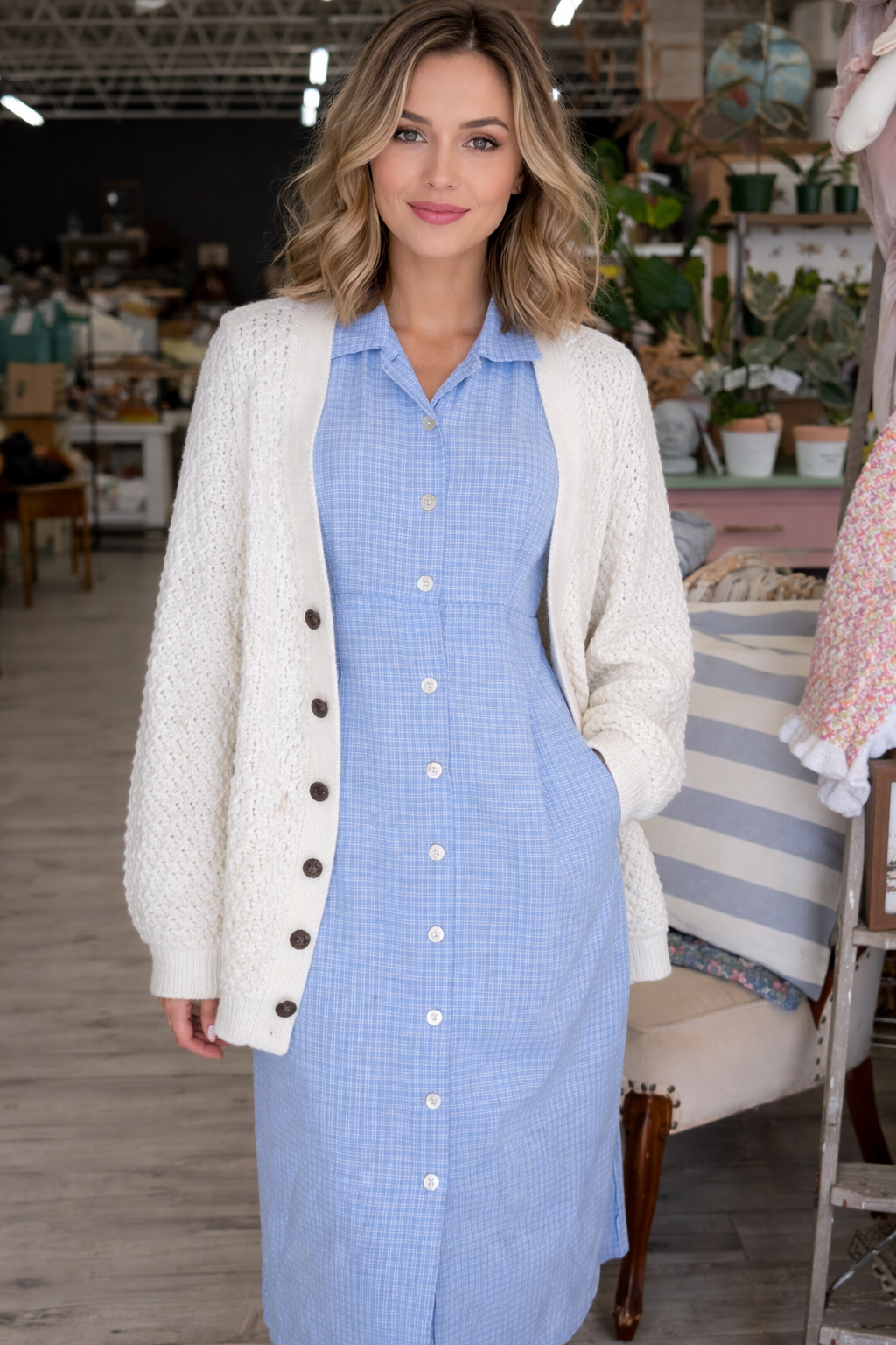 White knit cardigan
