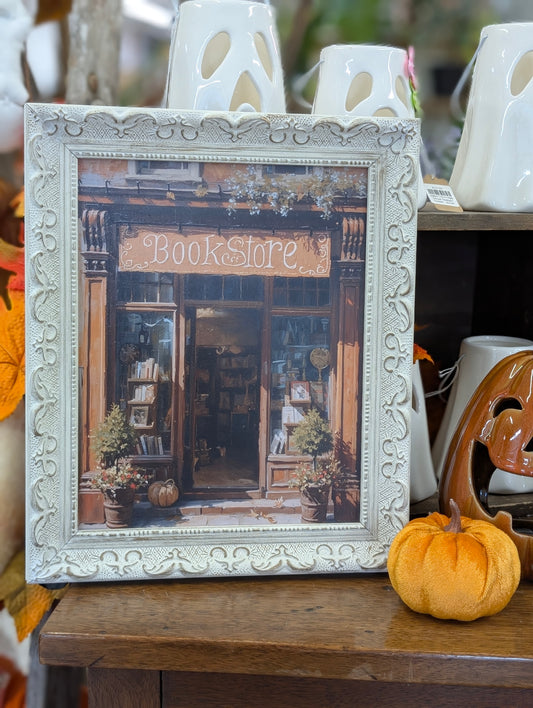 Fall bookstore framed print