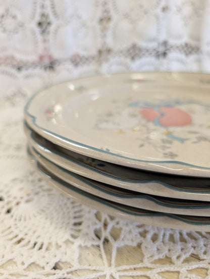 Marmalade pattern ceramic dinner plate with geese motif set of 4