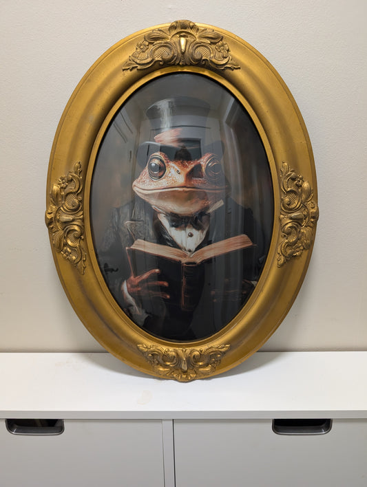 Framed reading toad with bevel glass