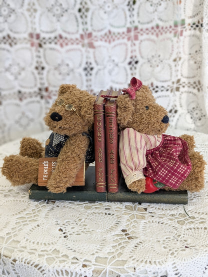 1980s teddy bear bookends with faux books