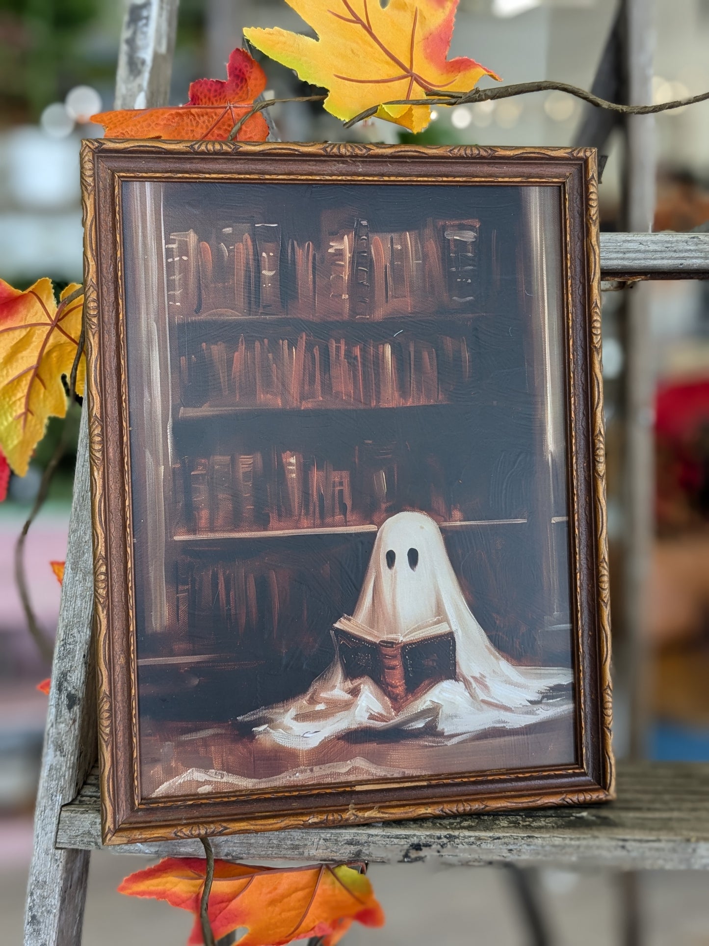 Reading Ghost in library framed print