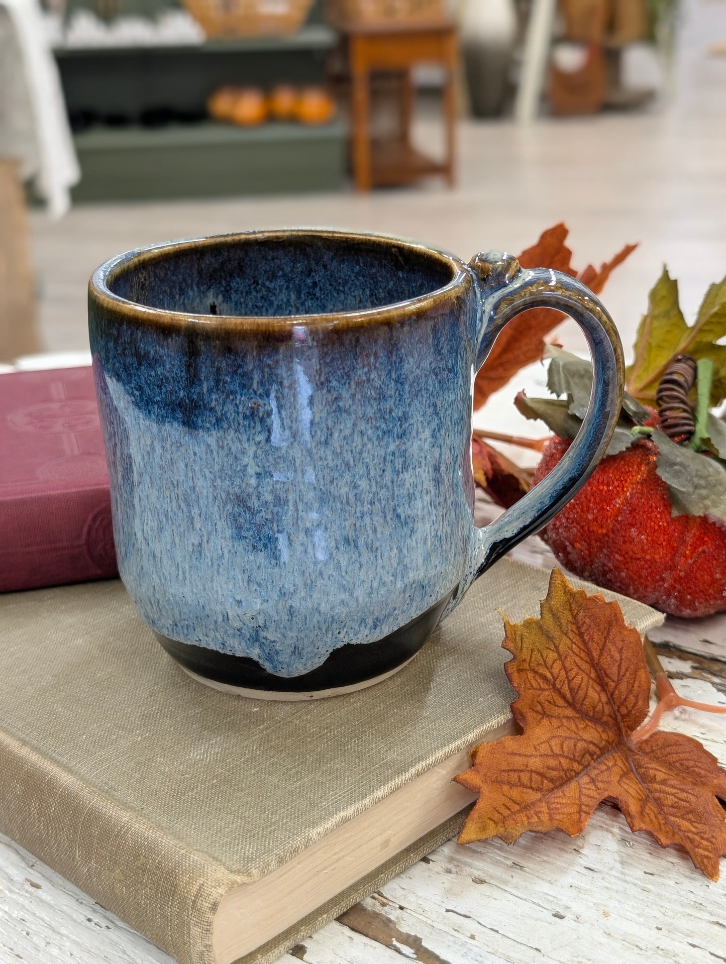 Dark blue hand thrown mug