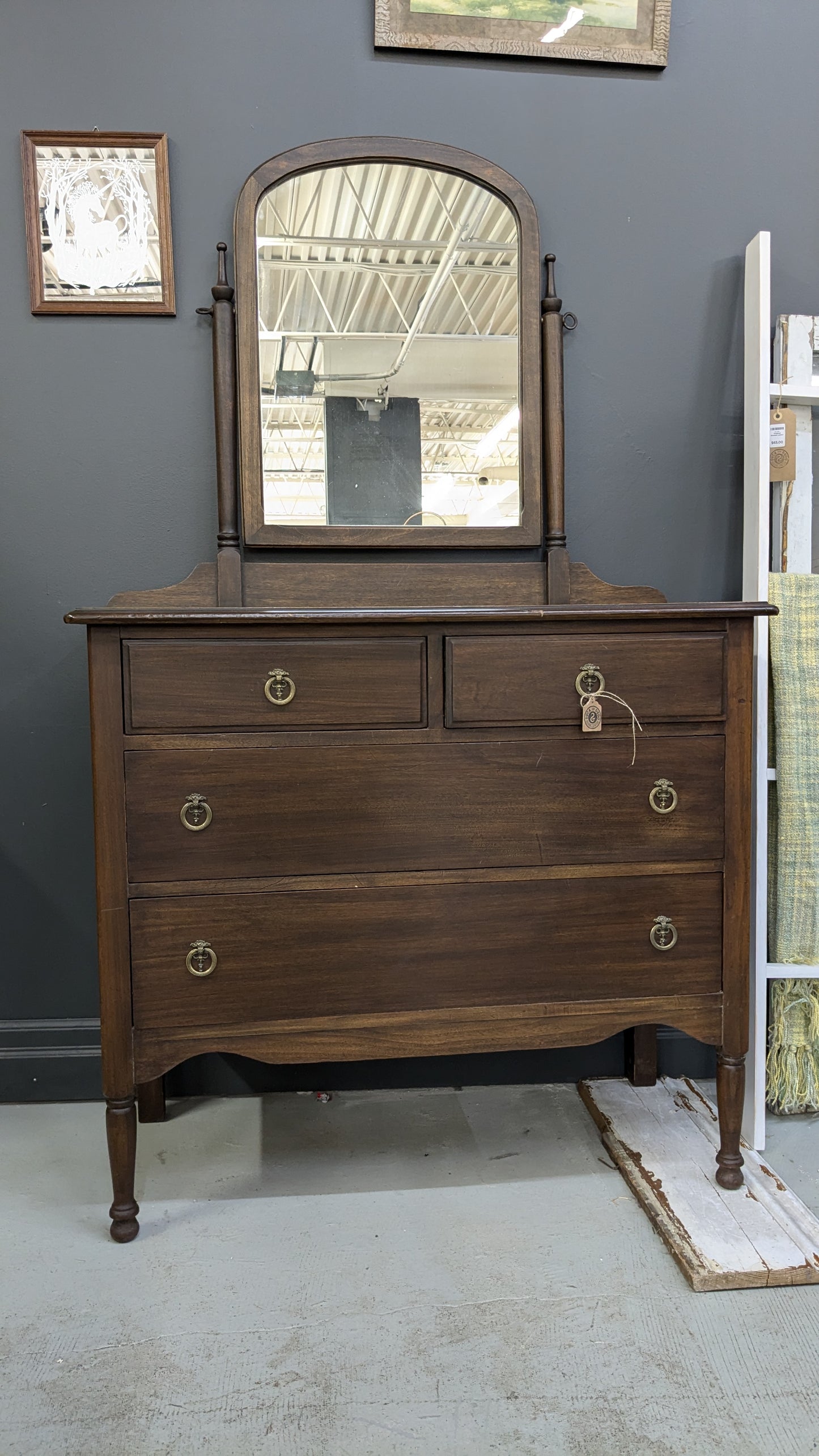 Wood dresser with mirror