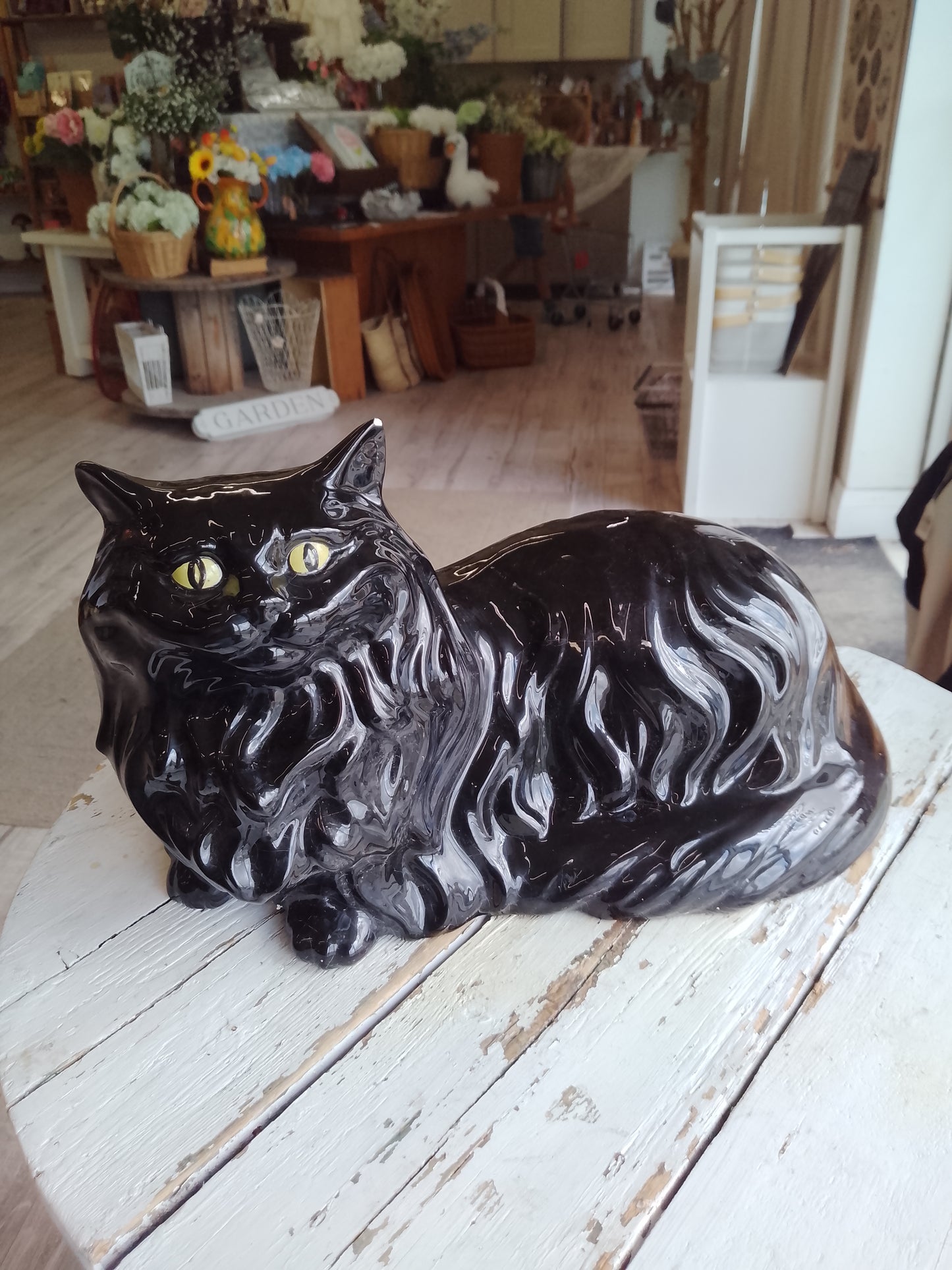 Large black ceramic cat