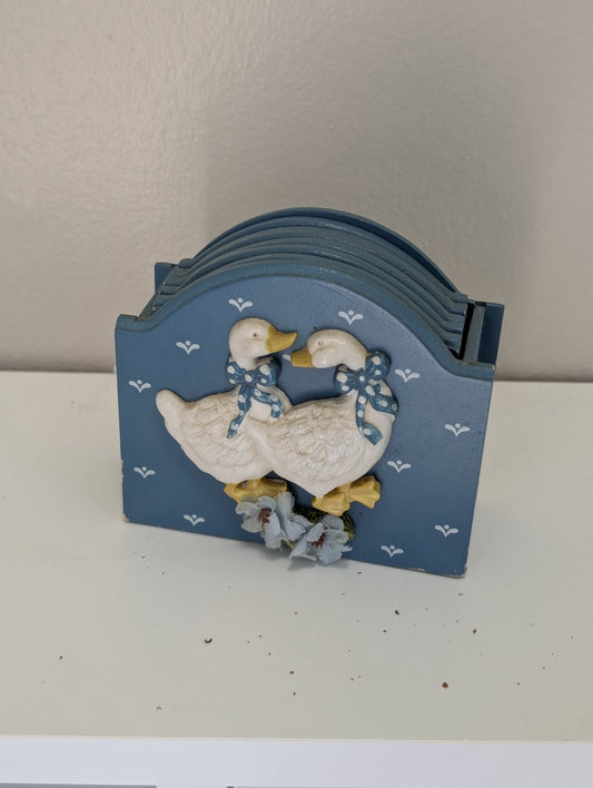 Blue ribbon geese coaster