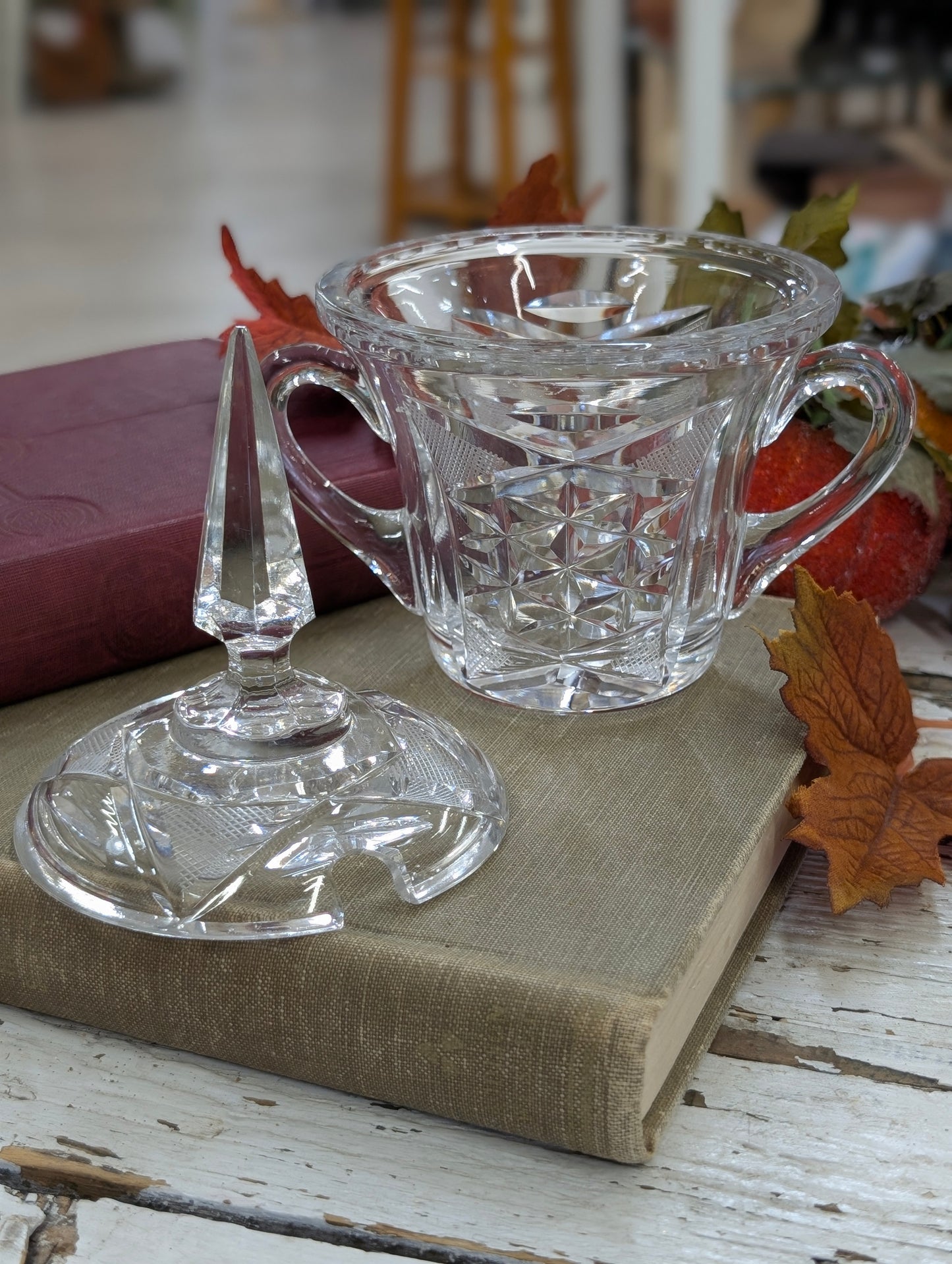 Cut glass sugar  container
