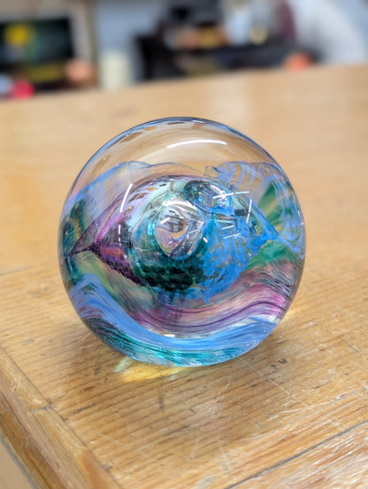 Hand blown glass paper weight