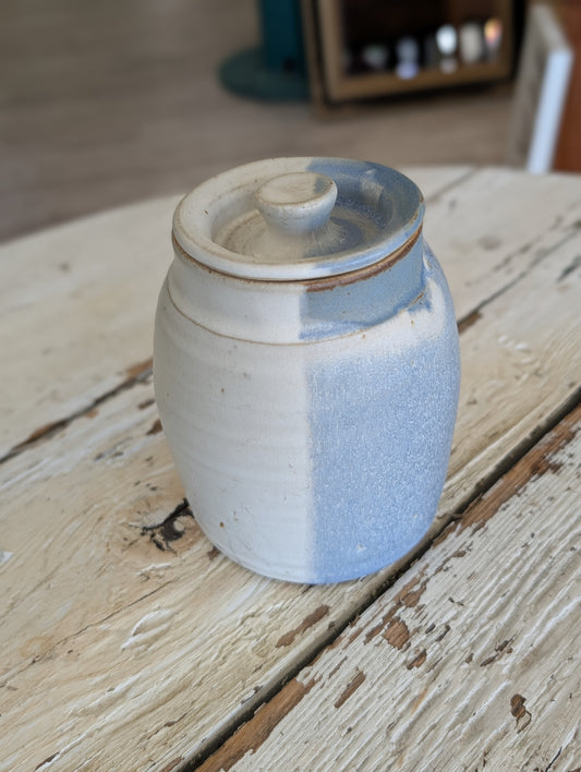 Small blue pottery container