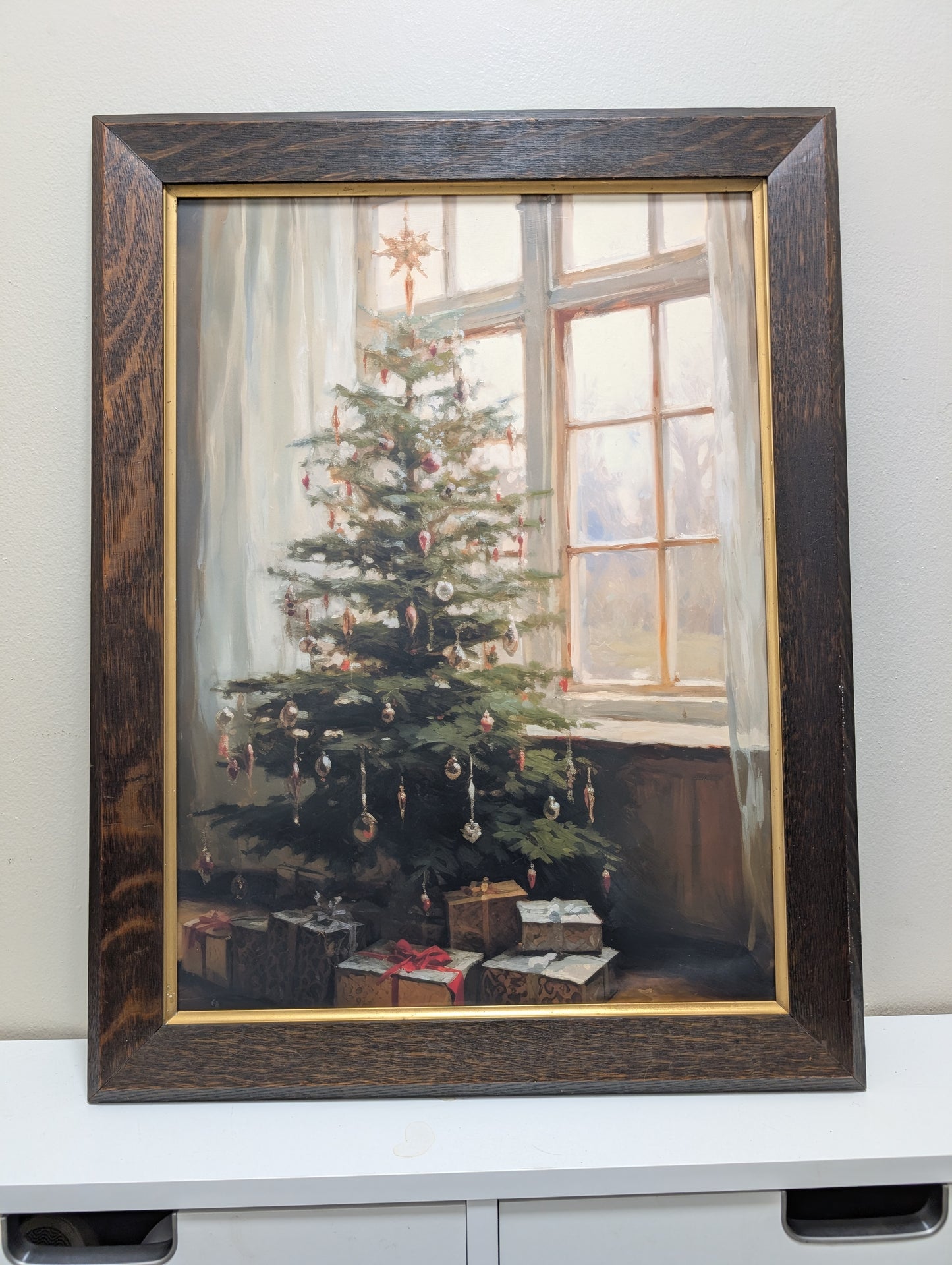Christmas tree and window framed print