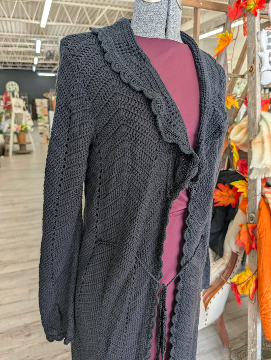 Black crochet pullover