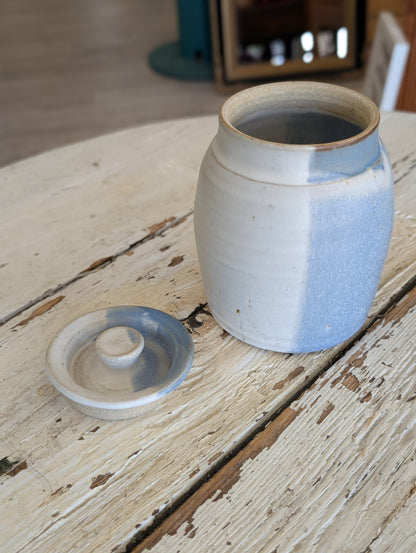 Small blue pottery container