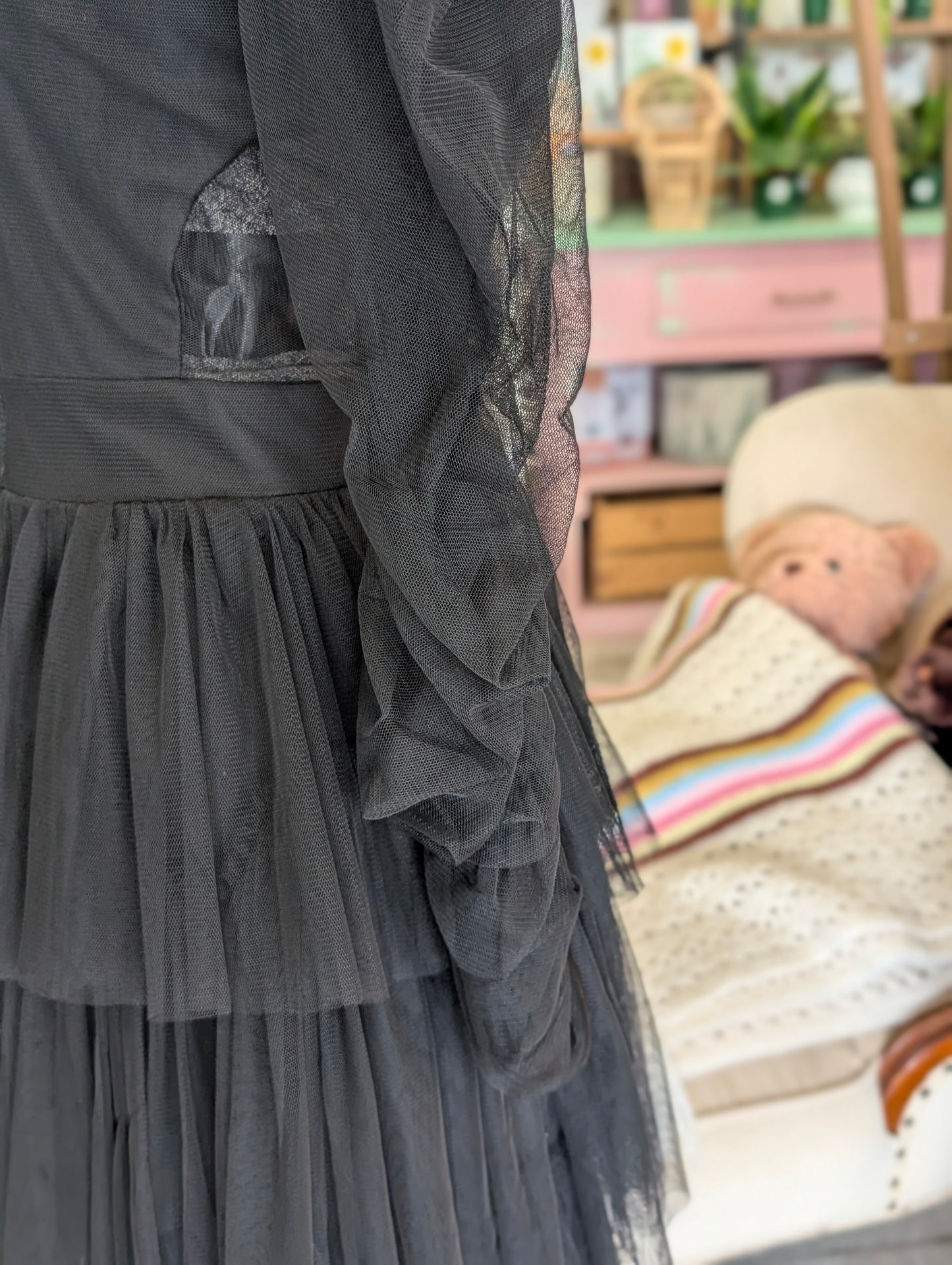 Black flowing dress with mesh