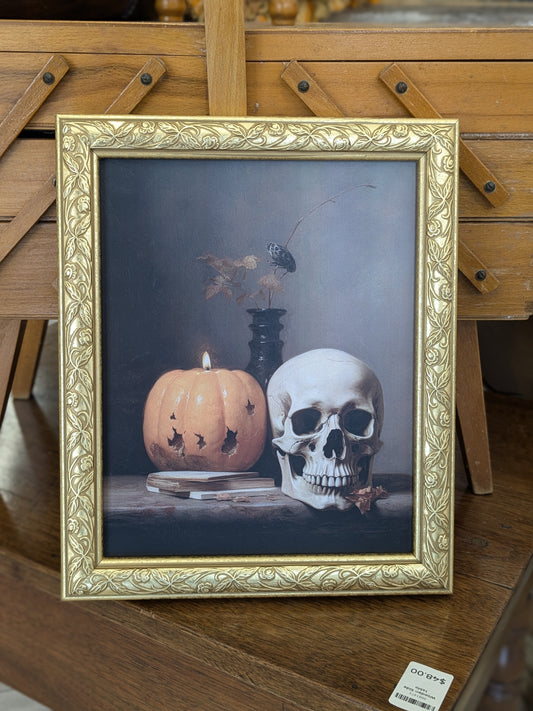 Framed Skull and Pumpkin Print