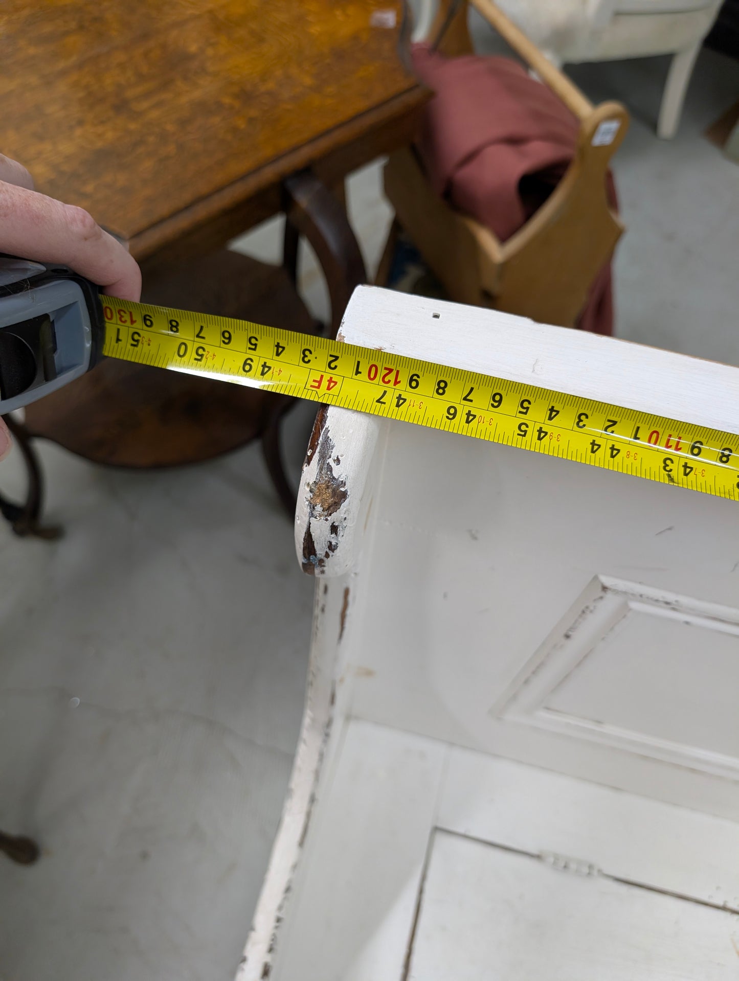 White distressed hall bench