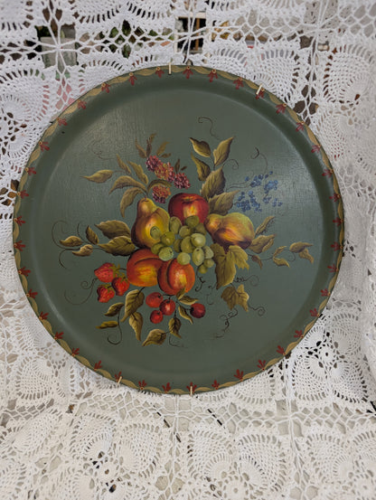 hand-painted toleware tray featuring a fruit still life