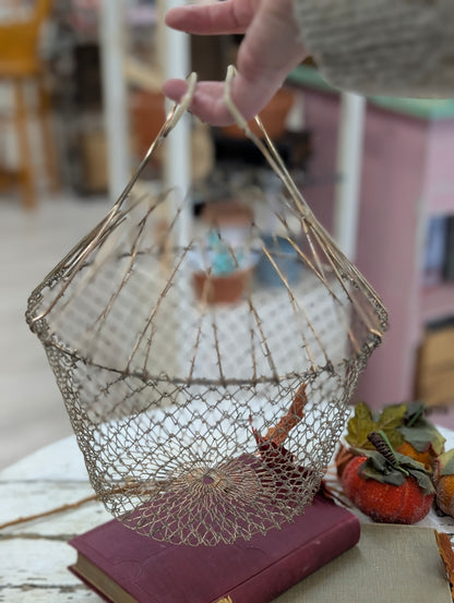 vintage French collapsible wire egg and fruit basket