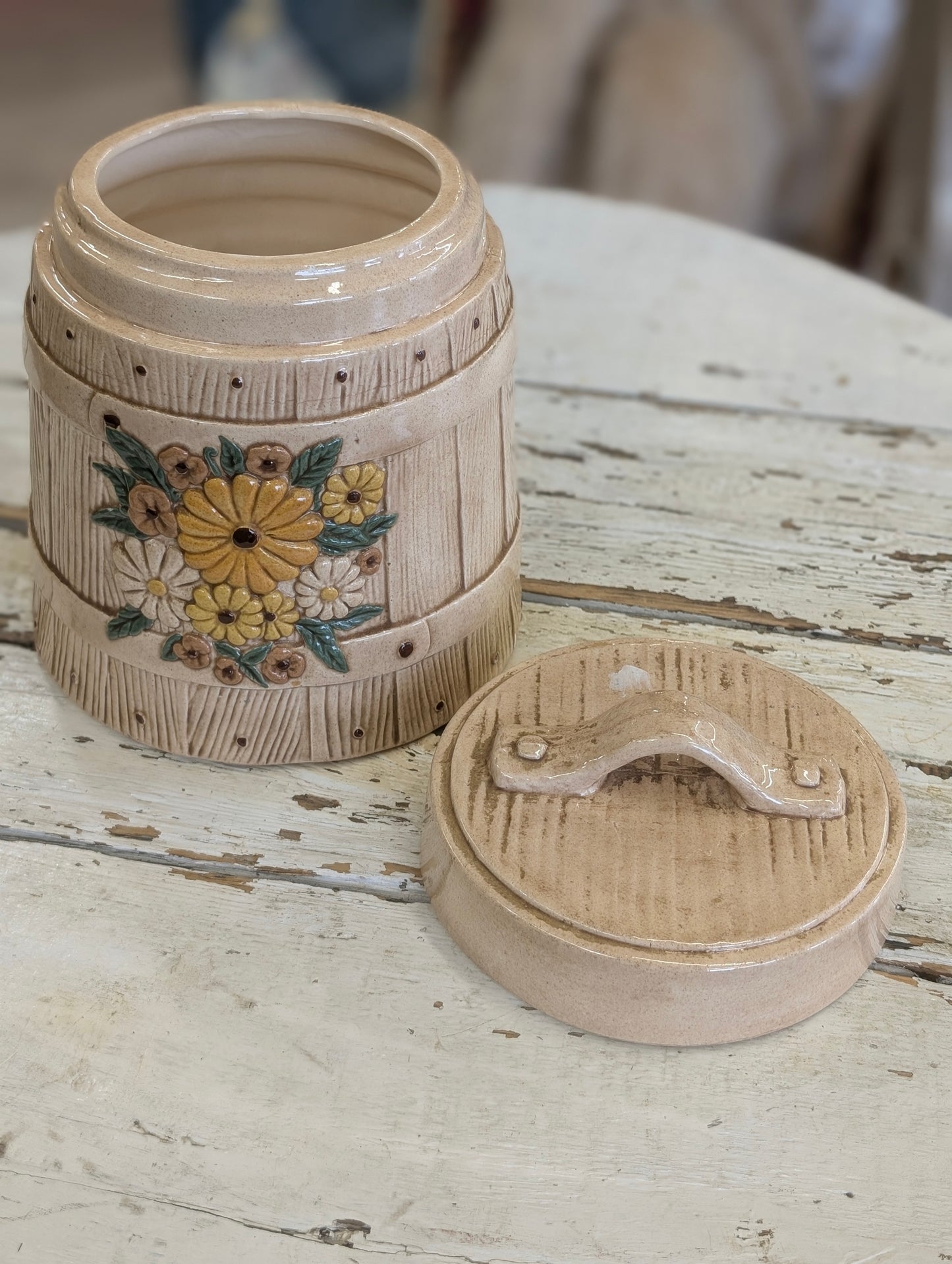 Whiskey barrel cookie jar