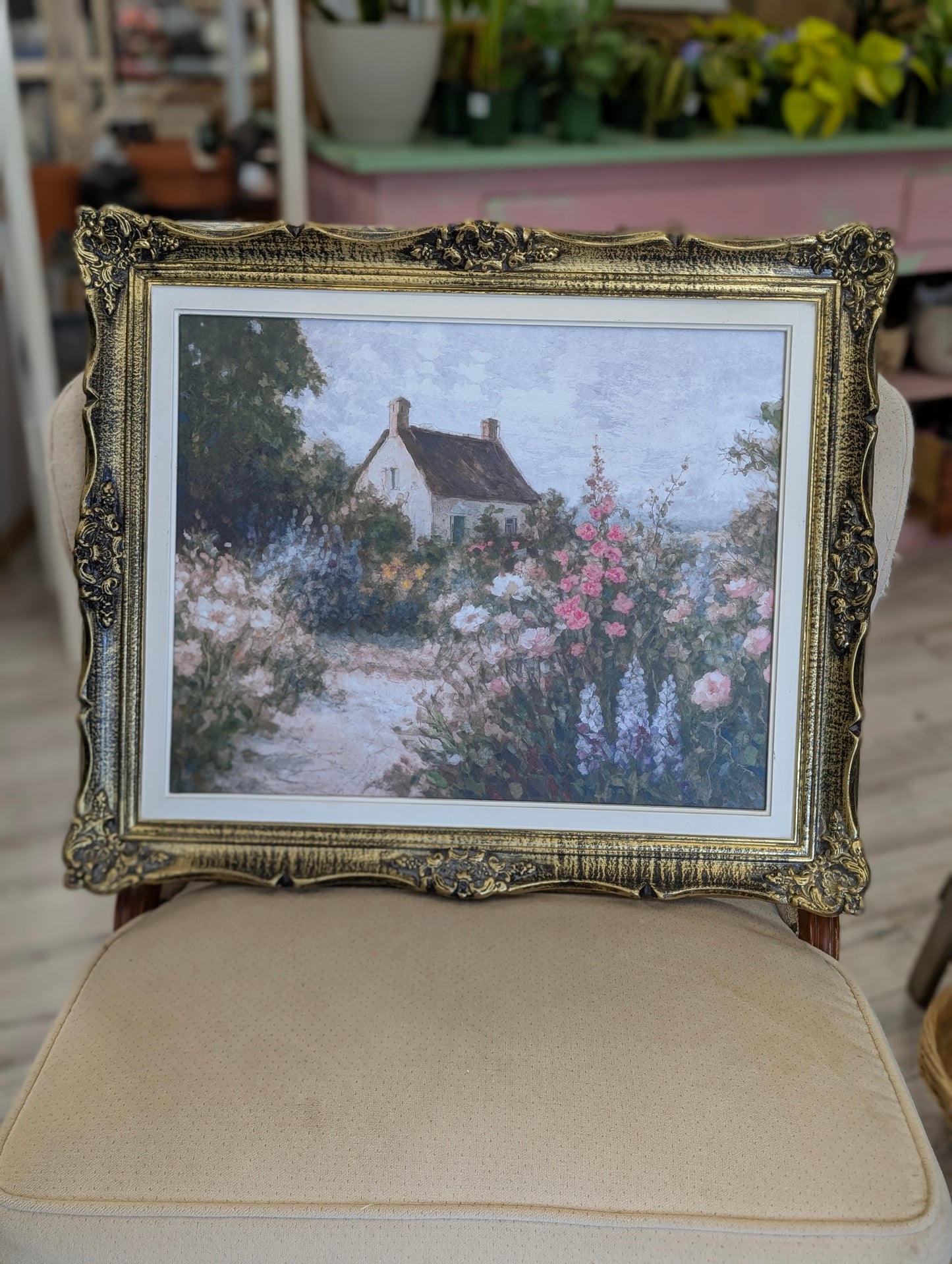 Ornate frame with cottage print
