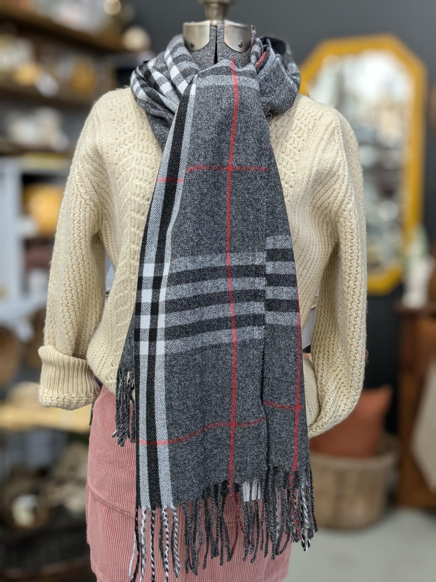 Grey plaid scarf