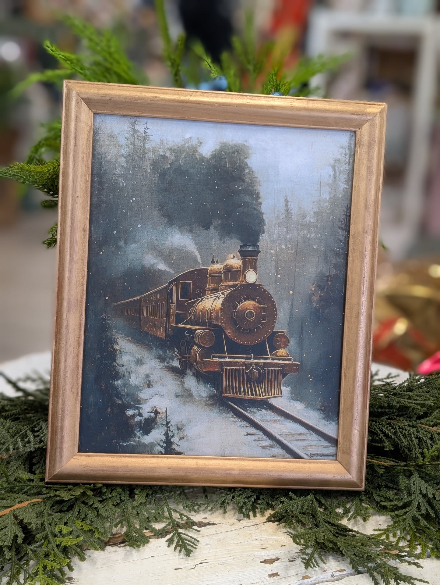 Winter train framed print