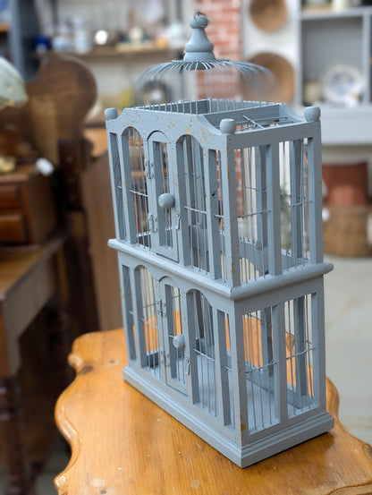 Large blue wooden faux birdcage