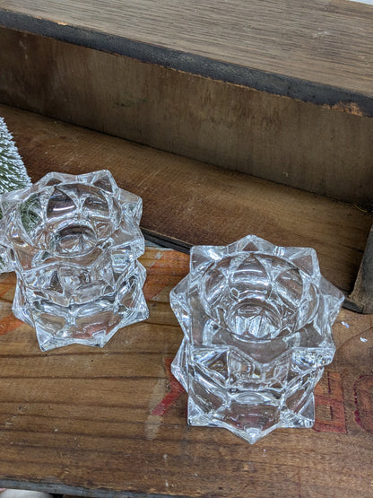 Set of glass candlestick holders starburst