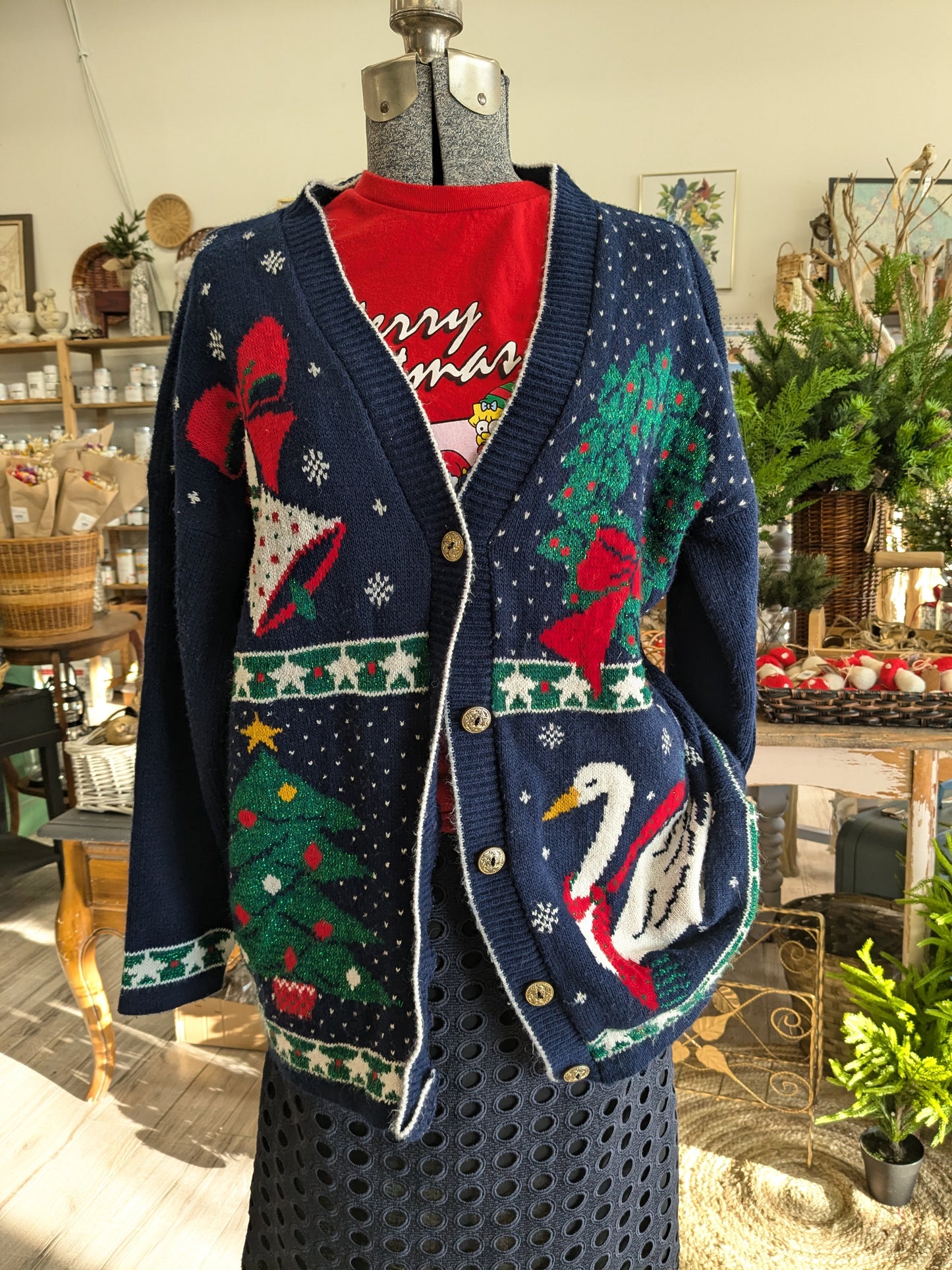 Navy button up Christmas Cardigan