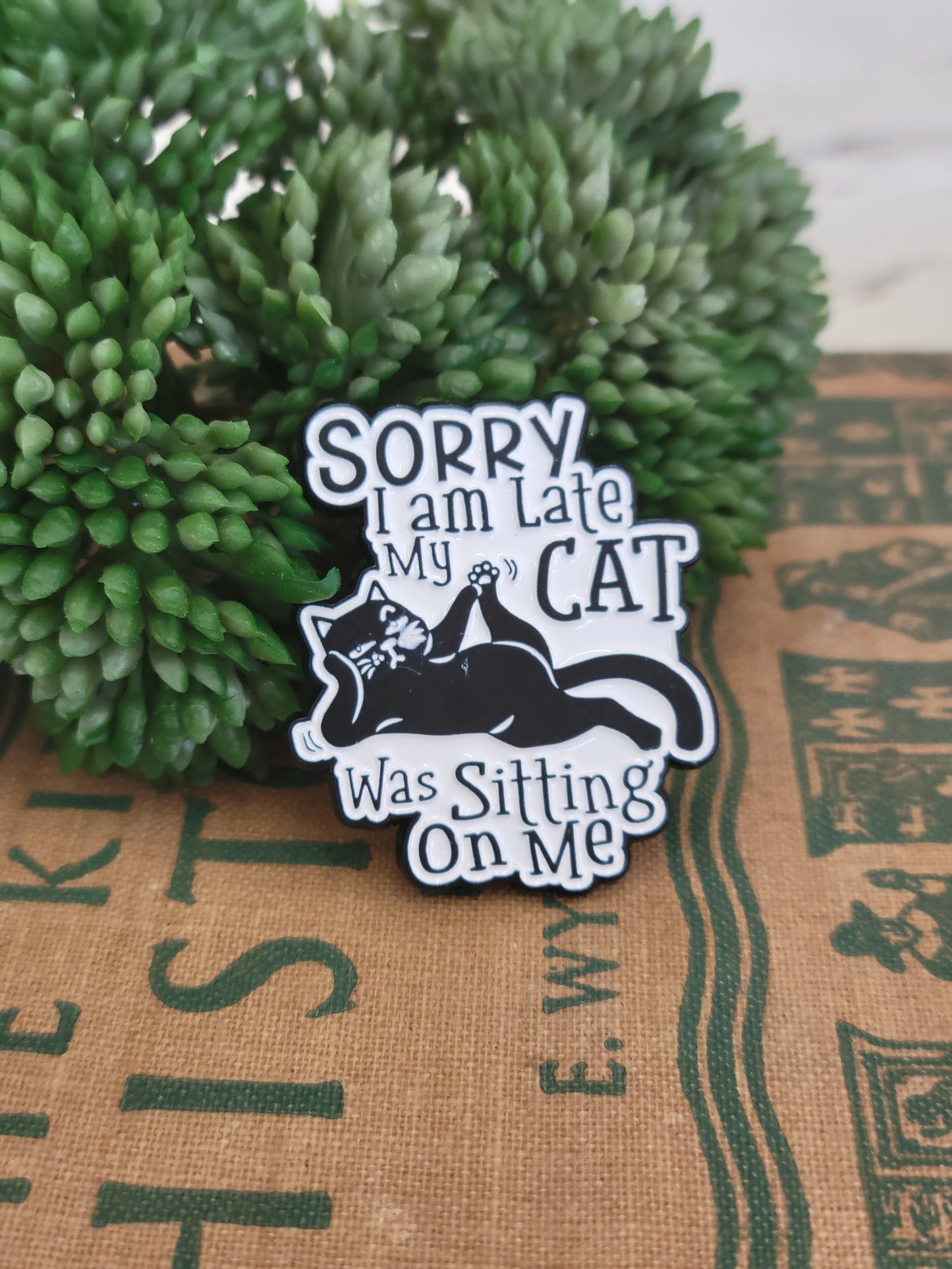 sorry I'm late cat Pin